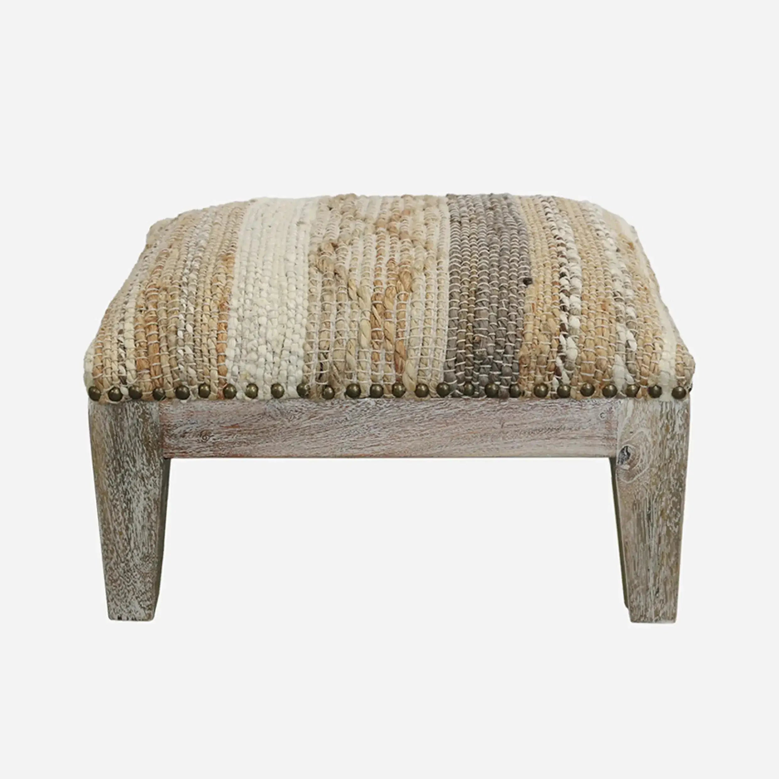 Calypso Foot Stool in Woven Jute & Cotton CC Interiors