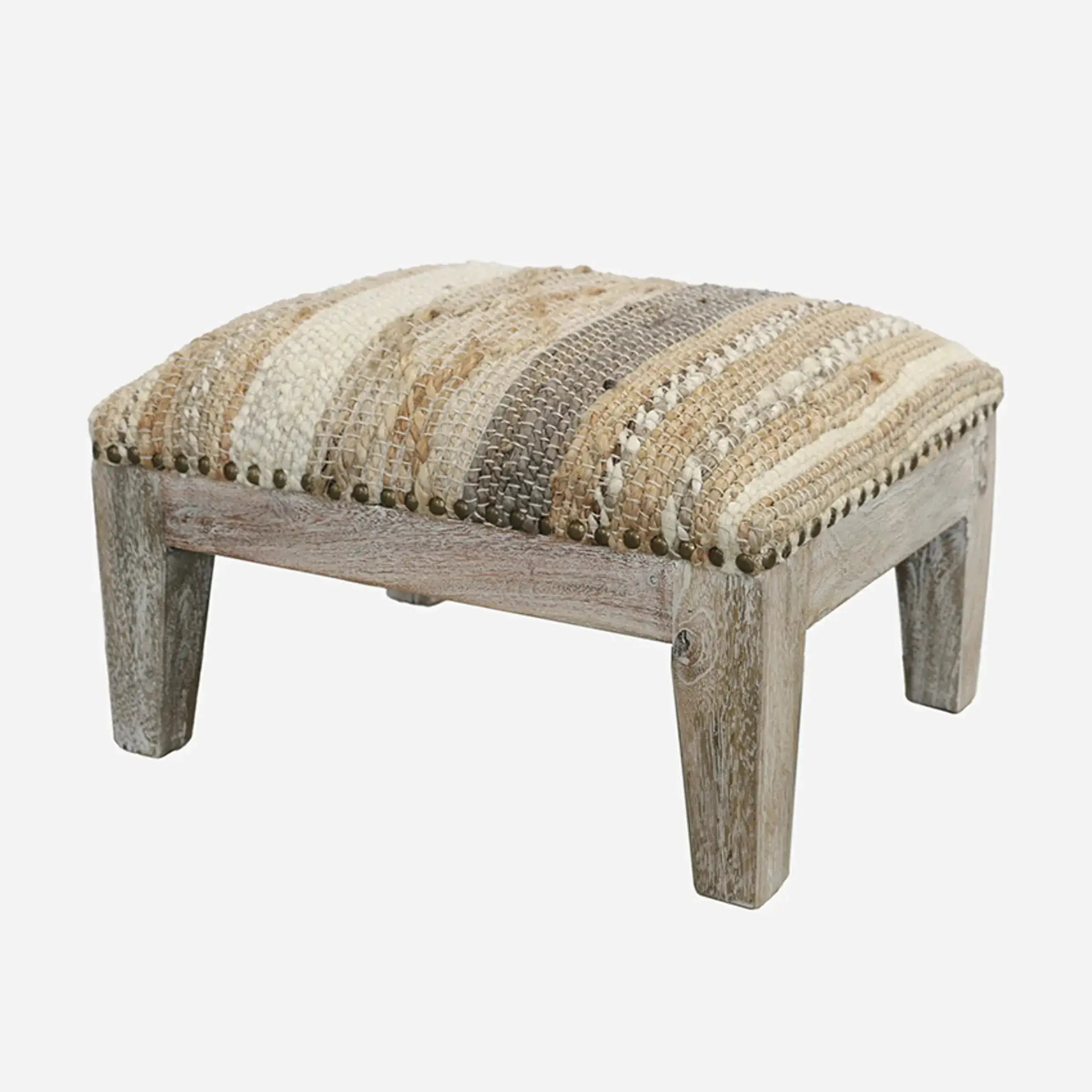 Calypso Foot Stool in Woven Jute & Cotton CC Interiors