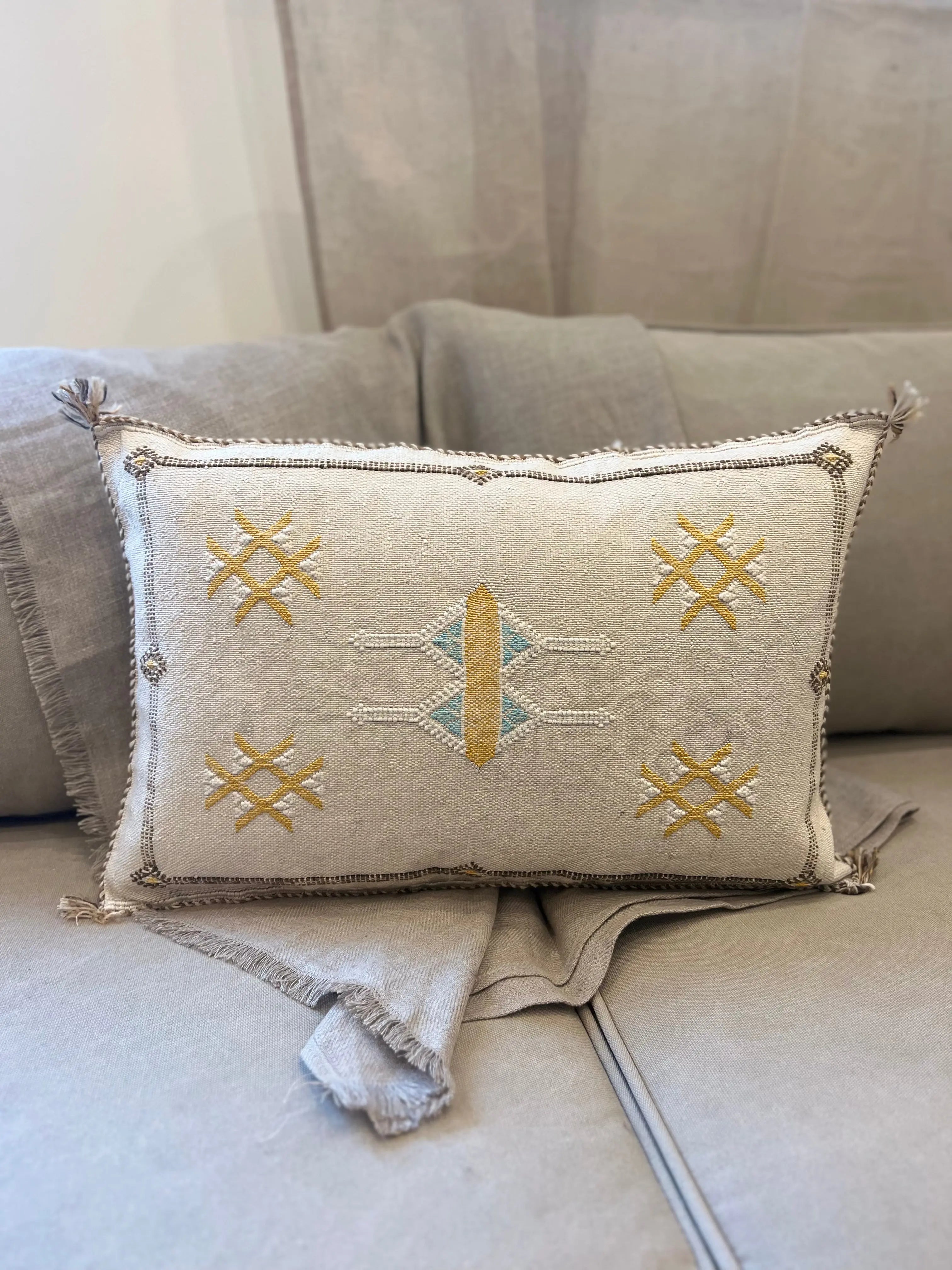 Golden Grey Lumbar Cactus Silk Cushion Aztec House