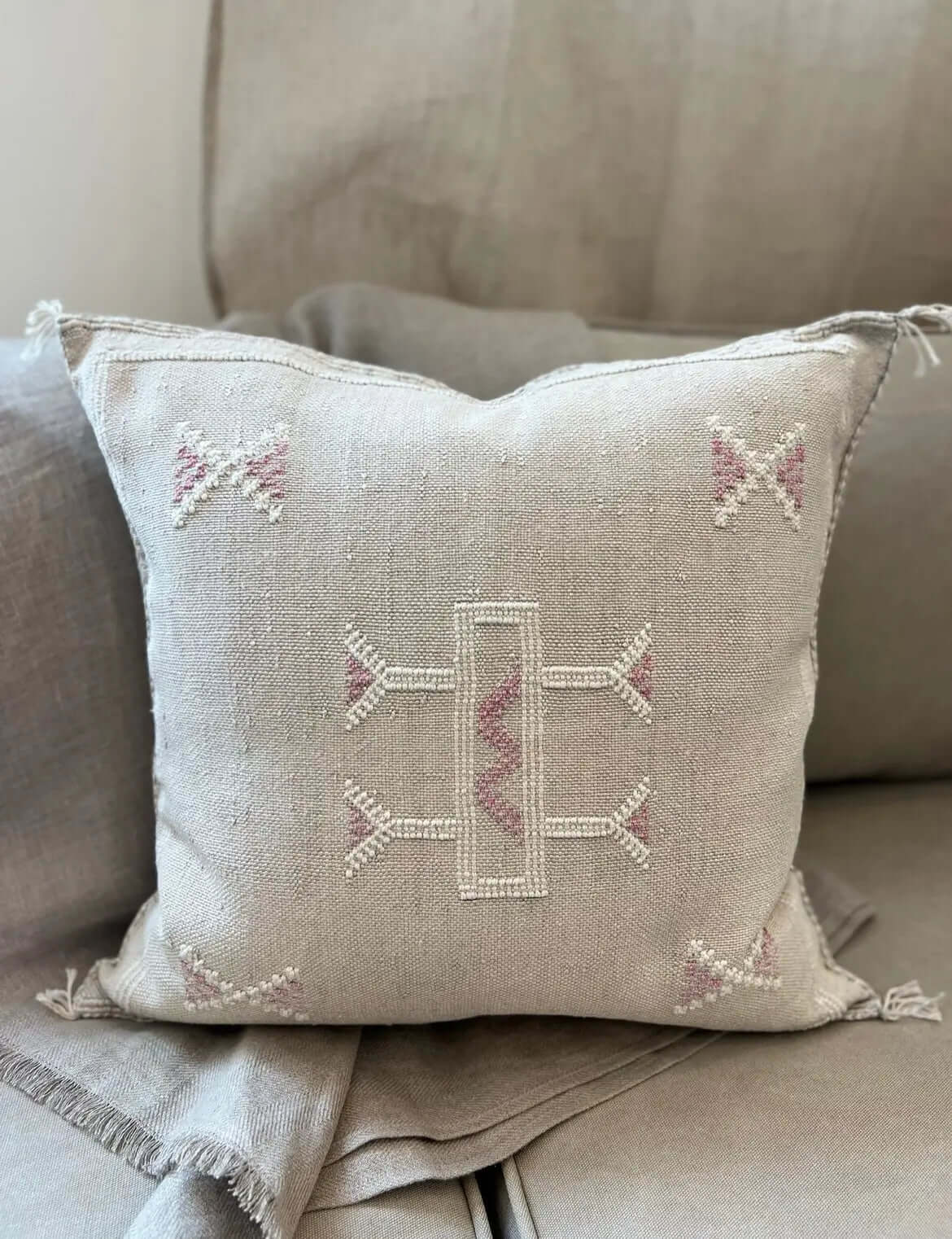 Grey & Lilac Cactus Silk Cushion Aztec House