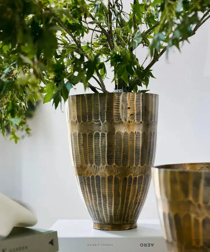 Hammered Stripe Brass Pot Marmaduke Shoppe