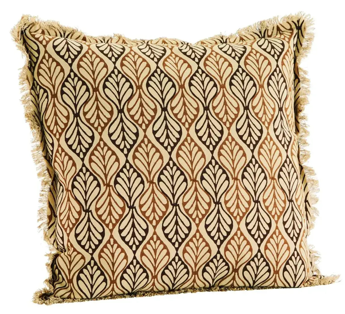 Printed Cotton Cushion W Fringes Marmaduke Shoppe