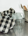 Thick Linen Tea Towel: Black Natural Check Fog Linen