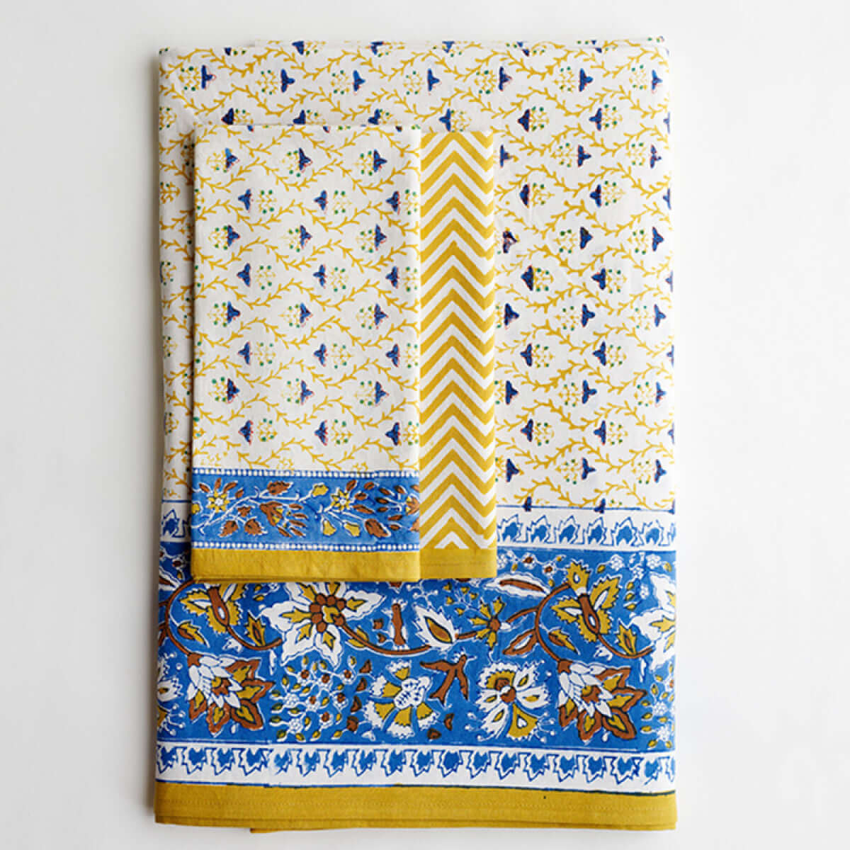 Block Print Table Runner- Frida featuring intricate patterns and vibrant colors on cotton fabric.