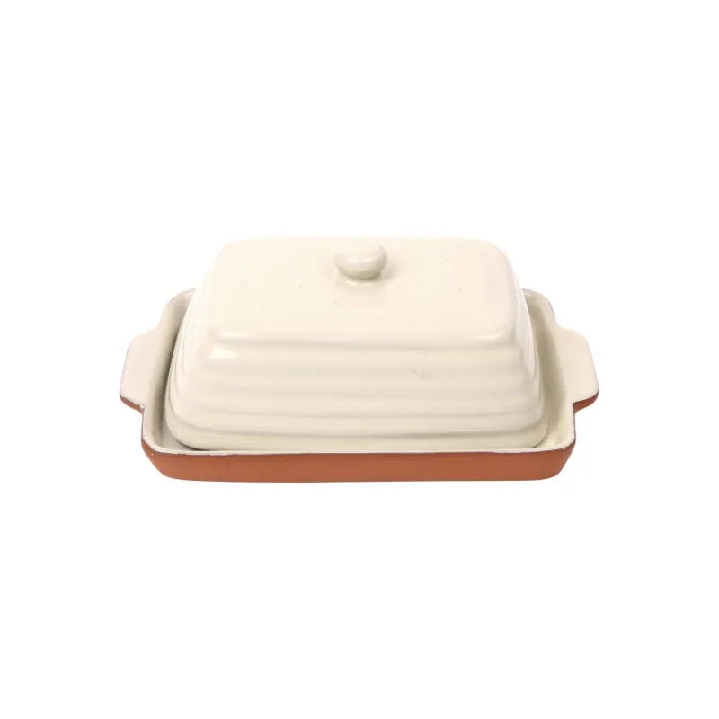 Porto Terracotta Ribbed Butter Dish | Stone