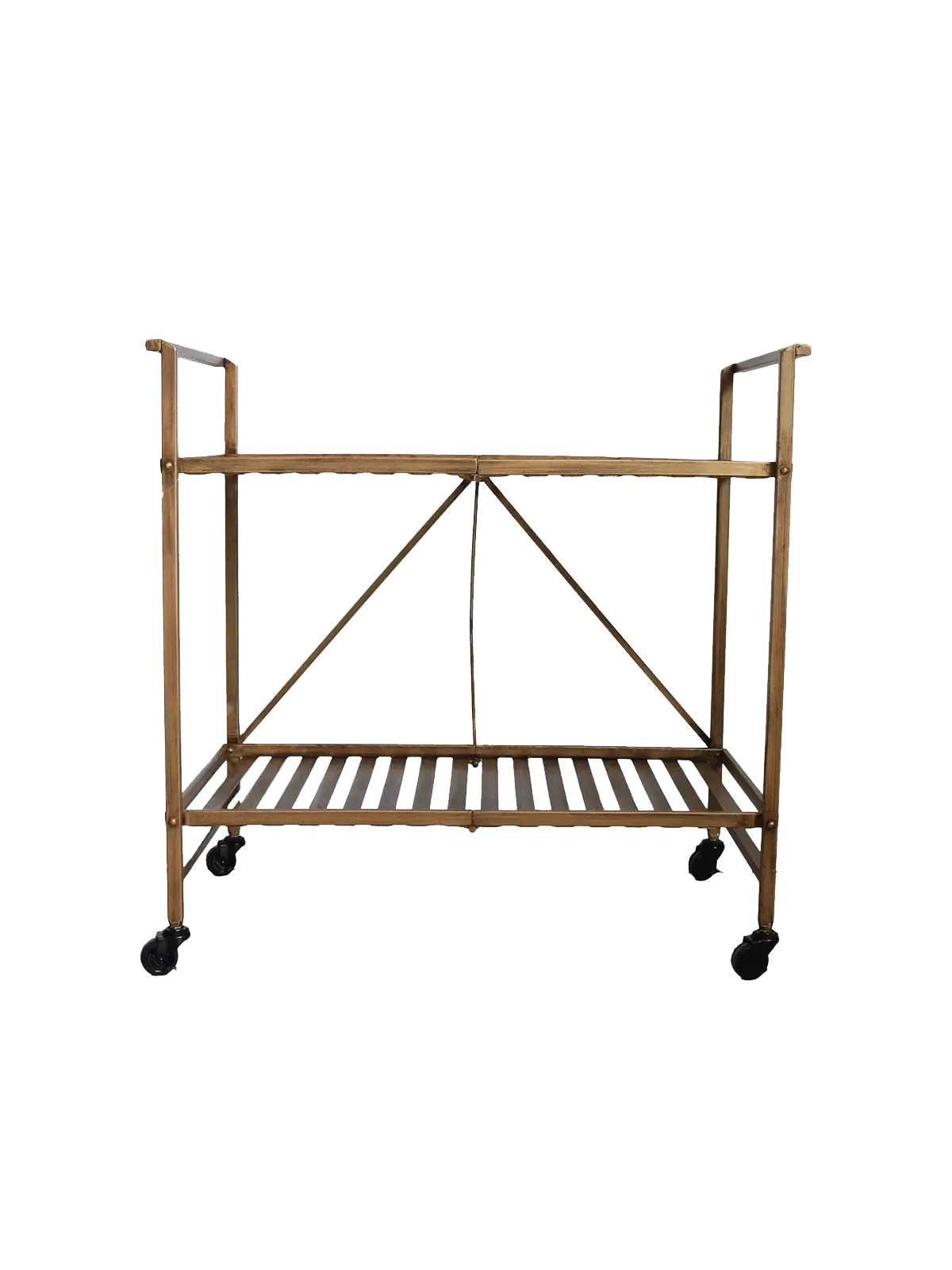 Antique Brass Industrial Trolley with Shelf CC Interiors