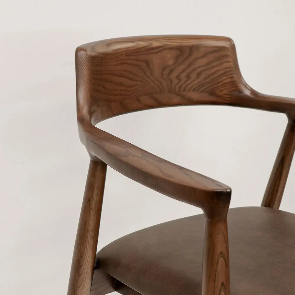 Ash Wood and Brown Leather Dining Chair Hawthorne Group