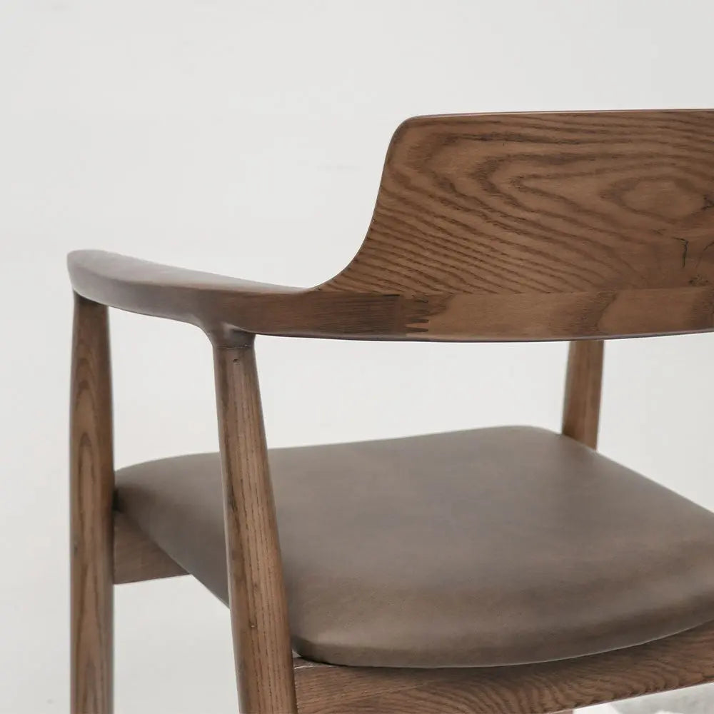 Ash Wood and Brown Leather Dining Chair Hawthorne Group