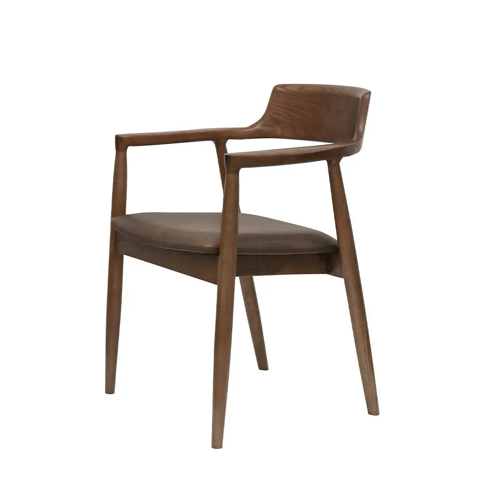 Ash Wood and Brown Leather Dining Chair Hawthorne Group