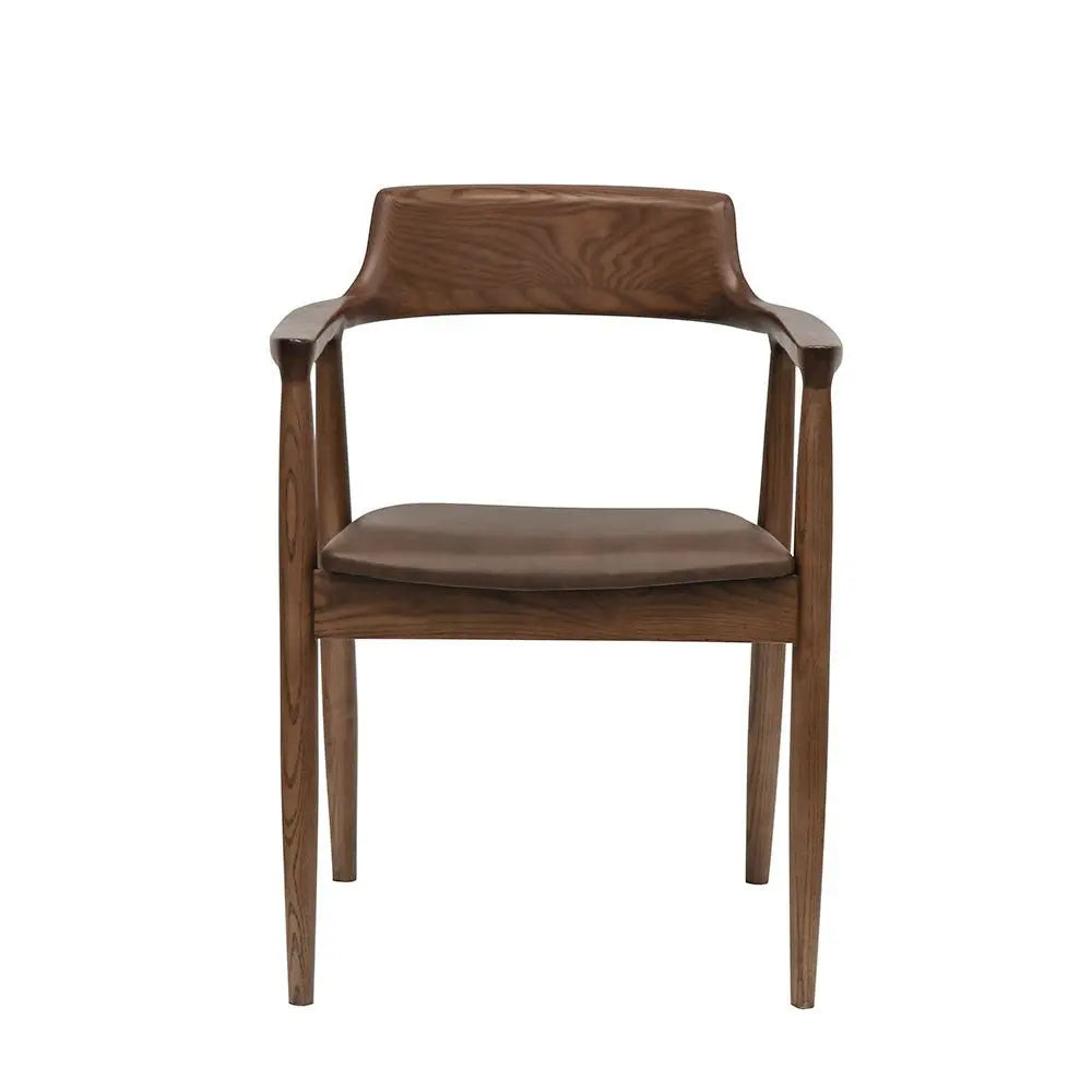 Ash Wood and Brown Leather Dining Chair Hawthorne Group