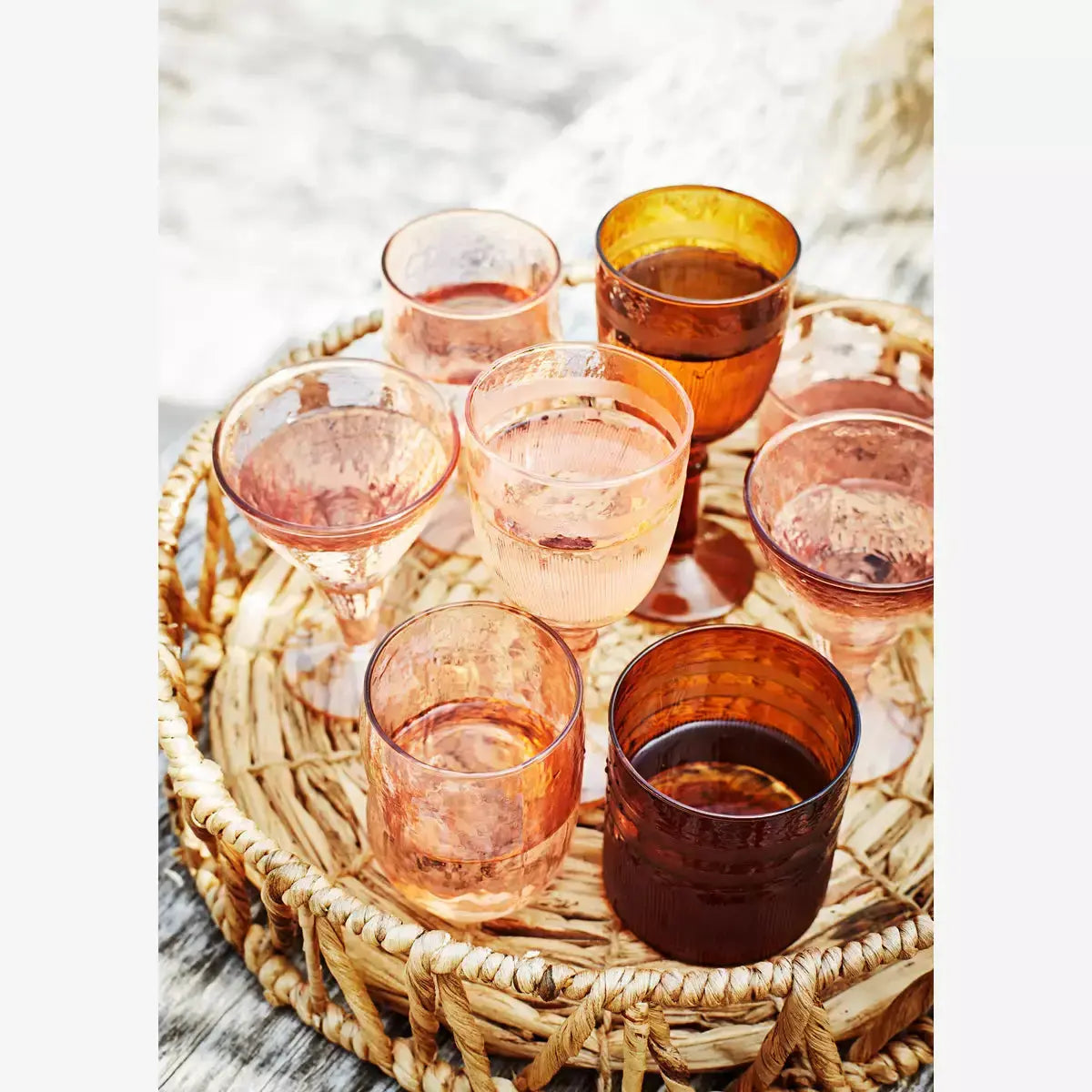 Coral Hammered Drinking Glass Wooden Horse