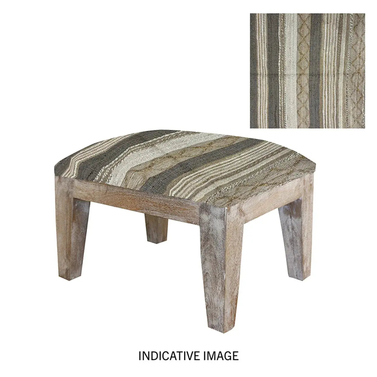 Herringbone Black/Natural Jute Foot Stool with Wooden Legs CC Interiors