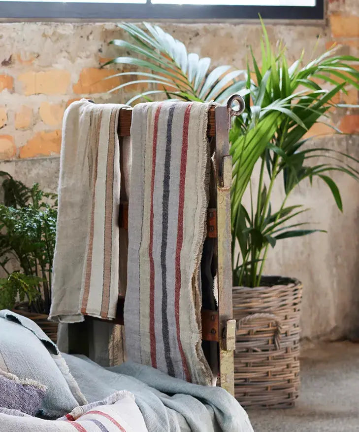 Herringbone Stripe Linen Throw French Country Collections