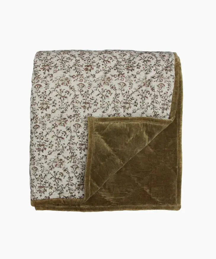 Lilibeth Handblock Olive Velvet Bedding Marmaduke Shoppe