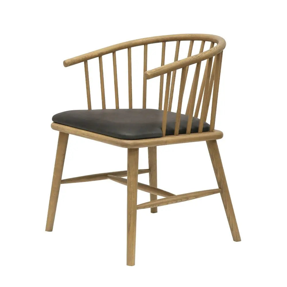 Oak and Aged Black Leather Dining Chair Hawthorne Group