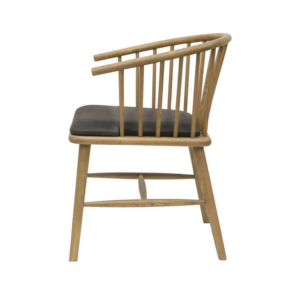 Oak and Aged Black Leather Dining Chair Hawthorne Group