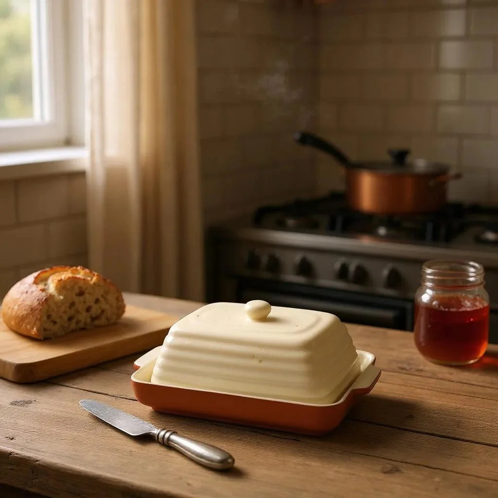 Porto Terracotta Ribbed Butter Dish | Stone