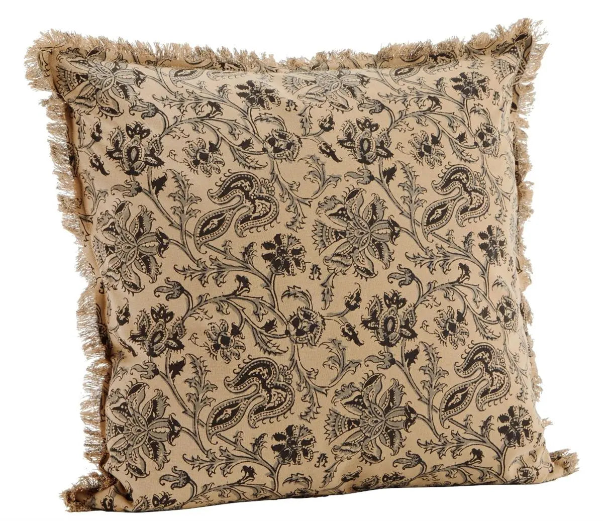 Printed Cotton Cushion W Fringes Wooden Horse