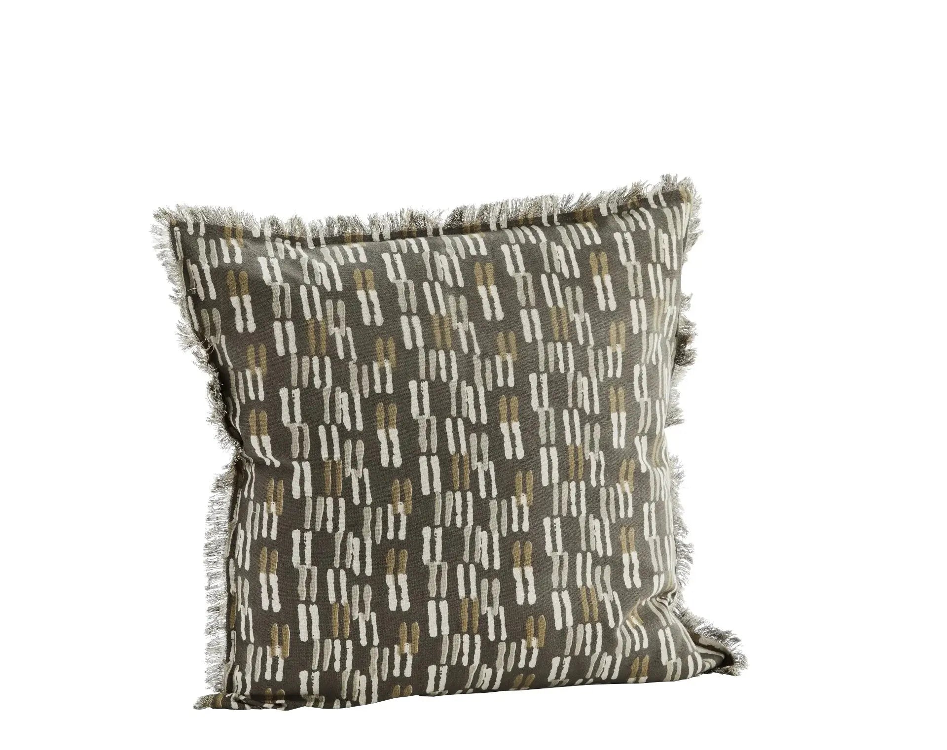 Printed Cotton Cushion W Fringes Wooden Horse