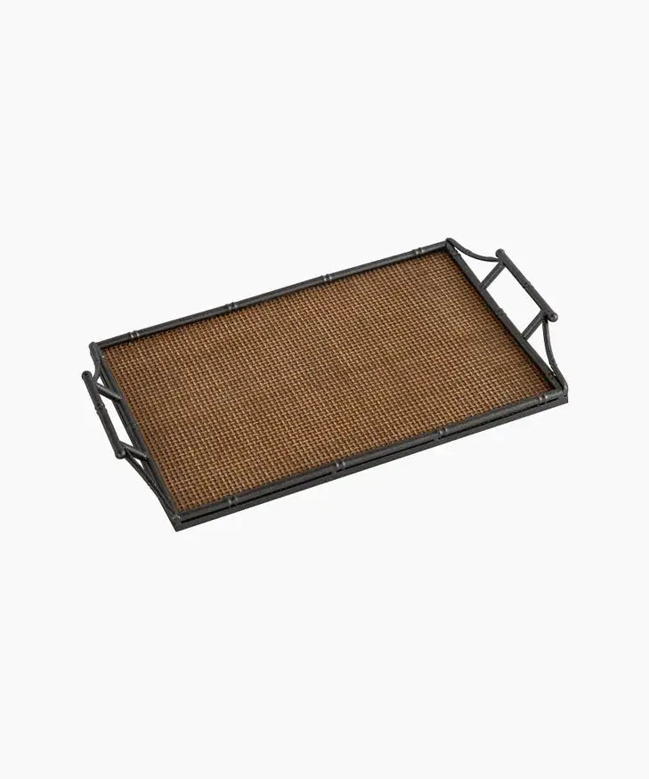 Rattan &amp; Faux Bamboo Handle Tray French Country Collections