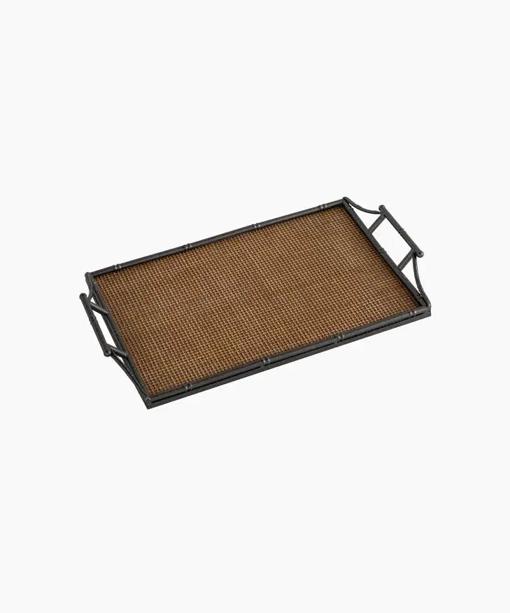 Rattan &amp; Faux Bamboo Handle Tray French Country Collections