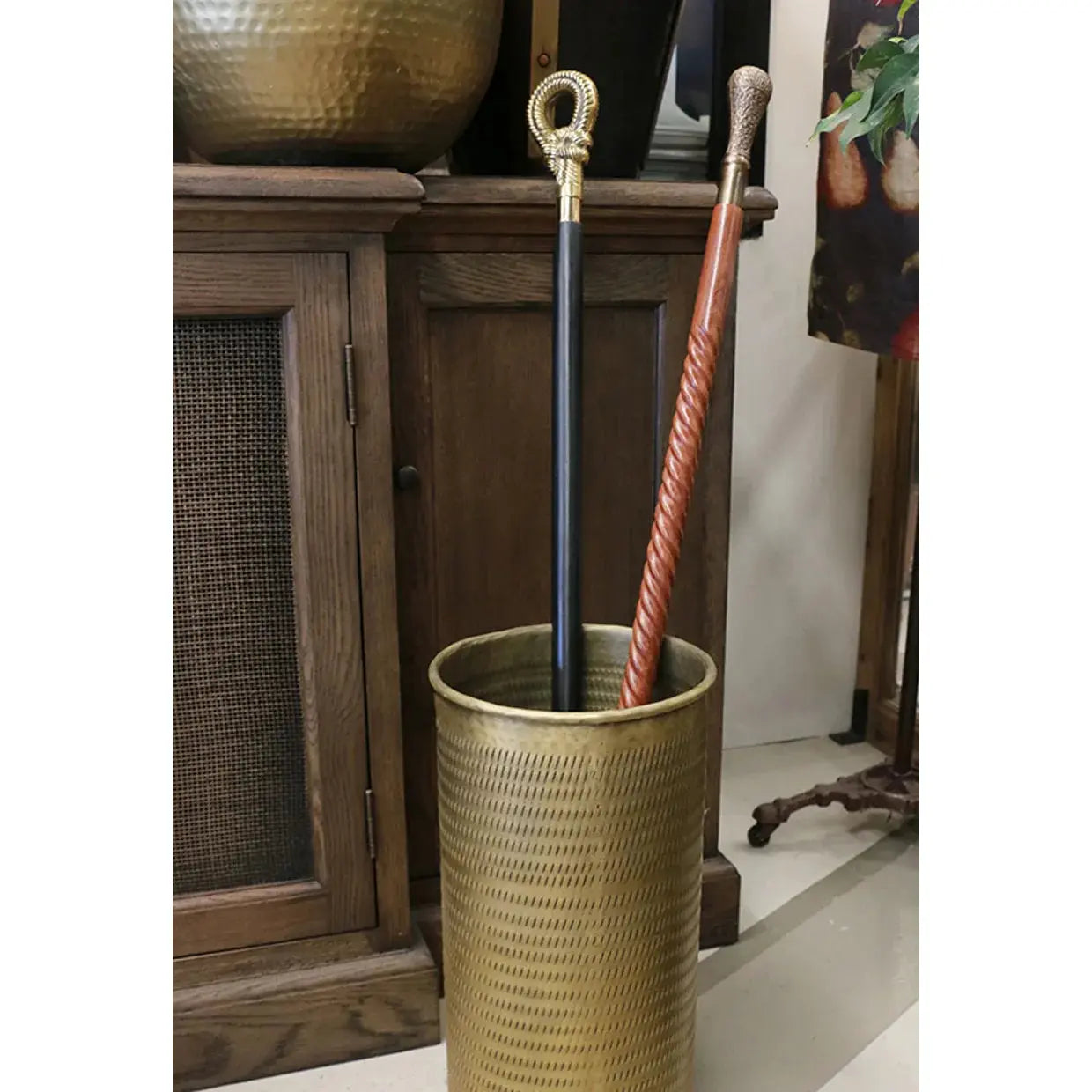 Ravello Etched Umbrella Stand in Antique Brass CC Interiors