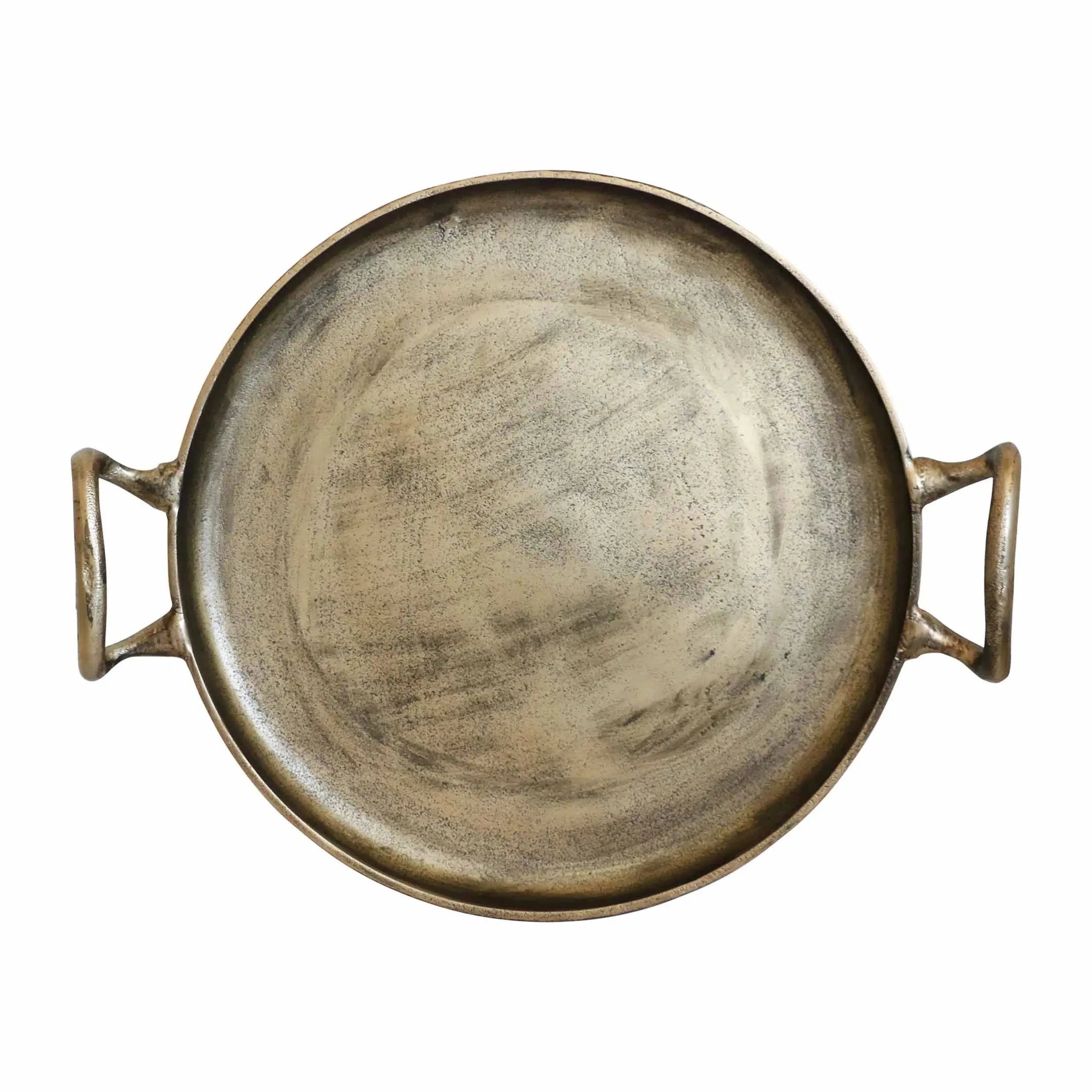 Round Tray with Handles in Antique Brass Finish CC Interiors
