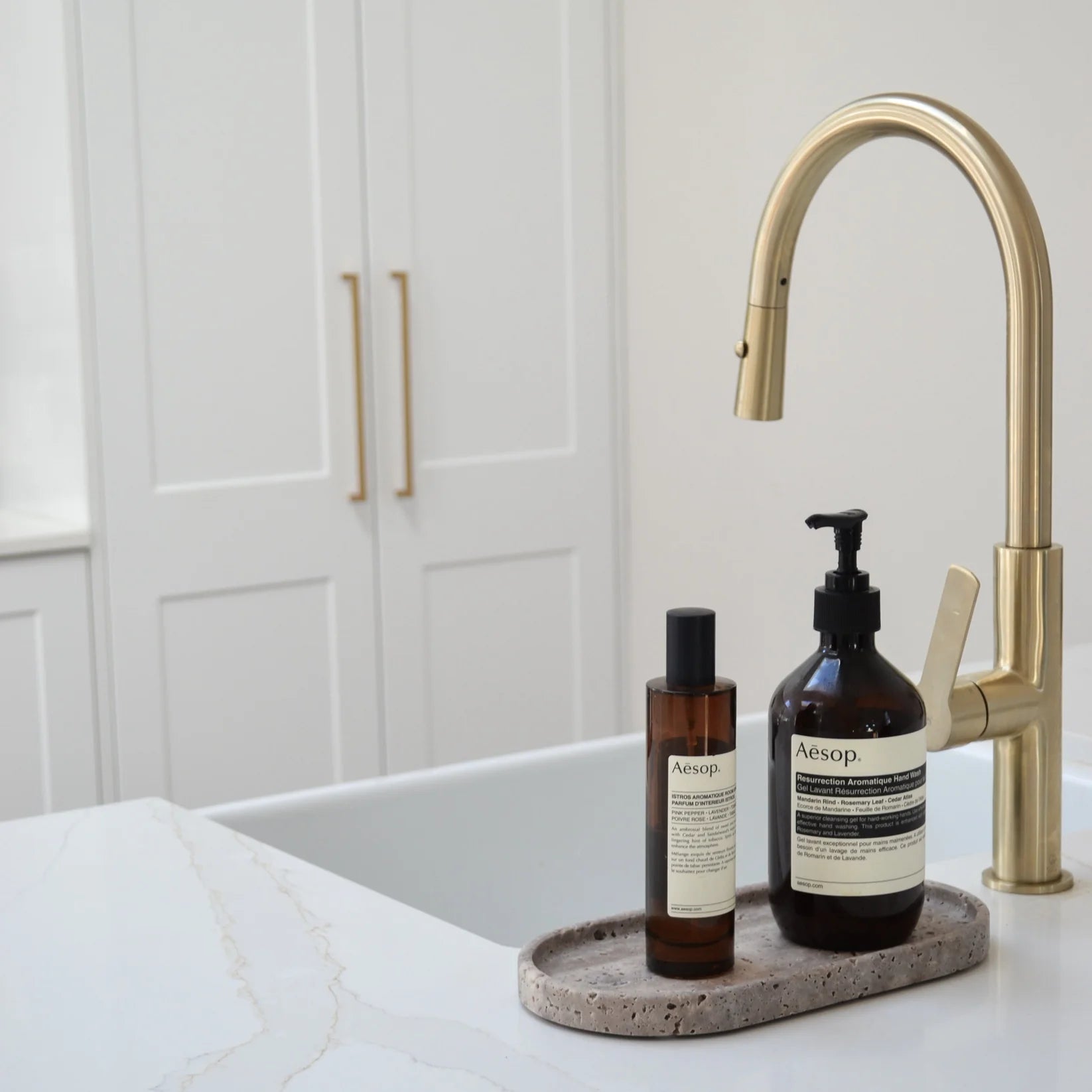 Outline Tray | Silver Travertine