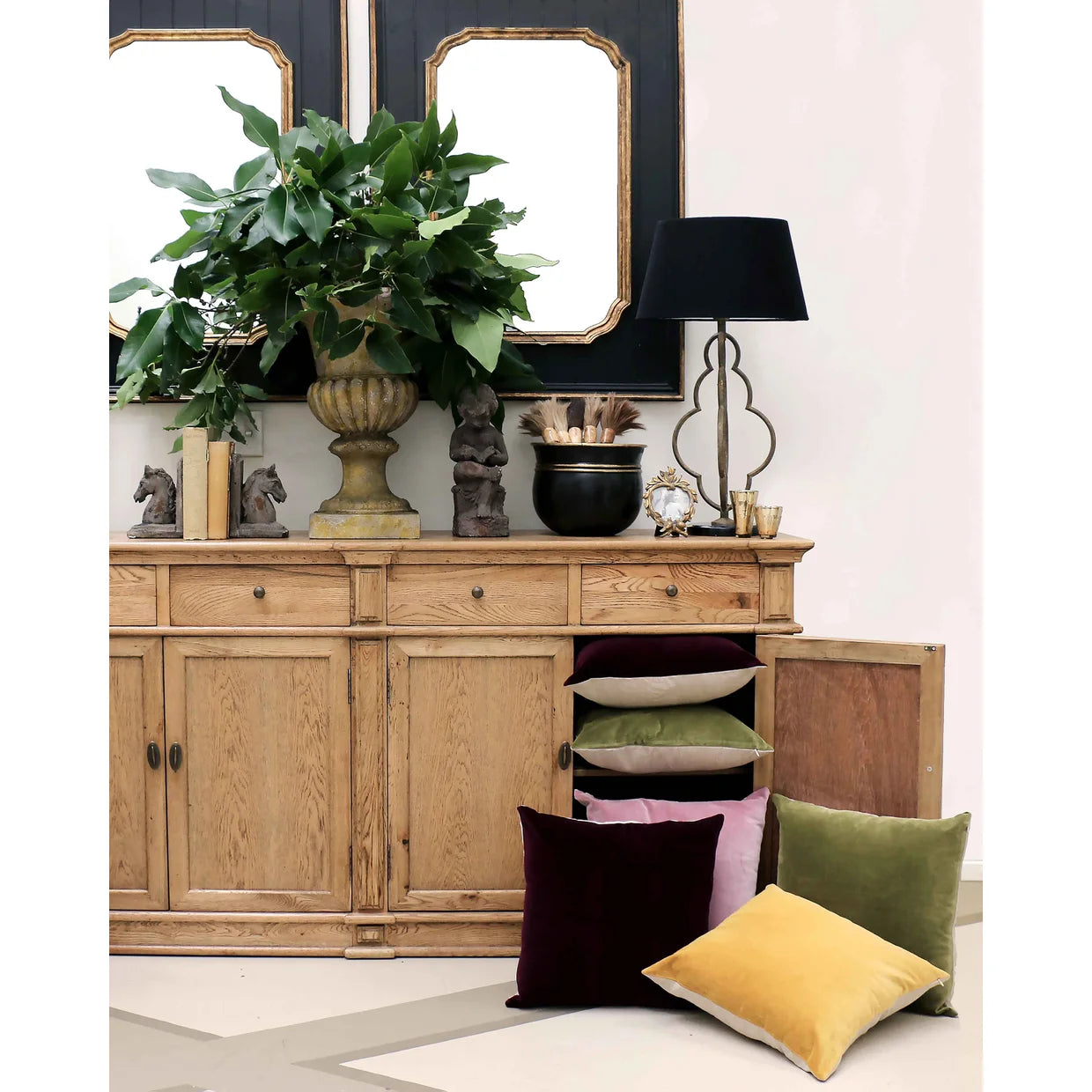 Olive Green Velvet Cushion Cover with linen back