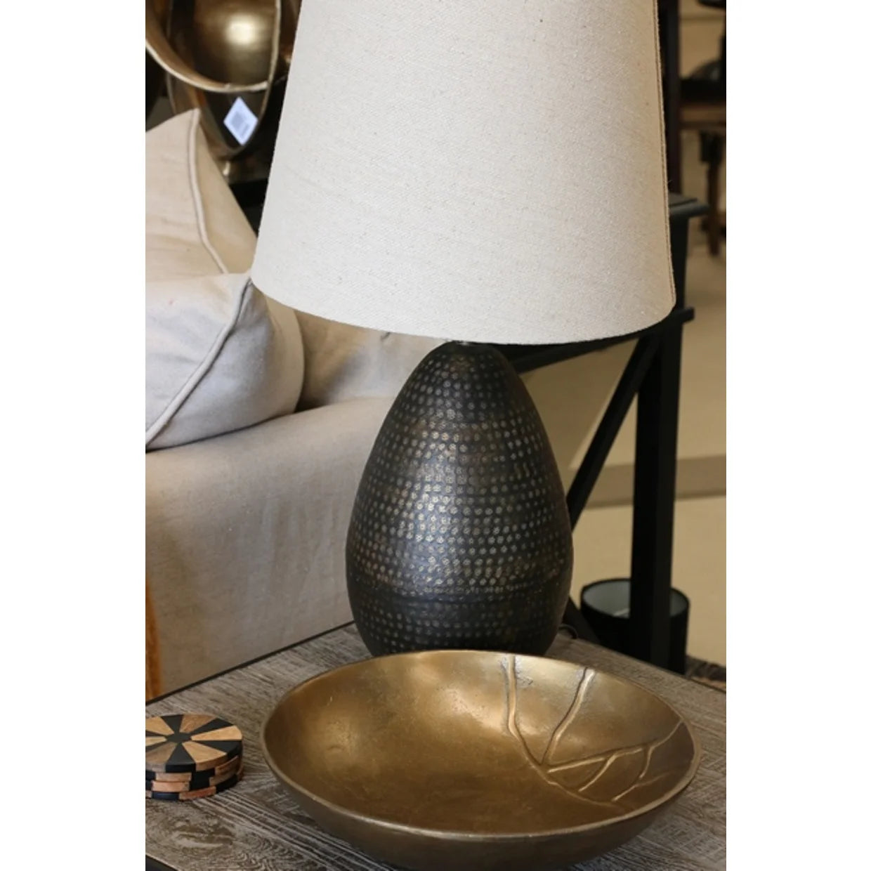 Delhi Oval Small Beaten Lamp Base Gold/ Bronze Finish