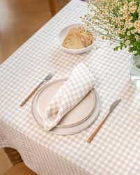 Linen Table Cloth Natural Gingham