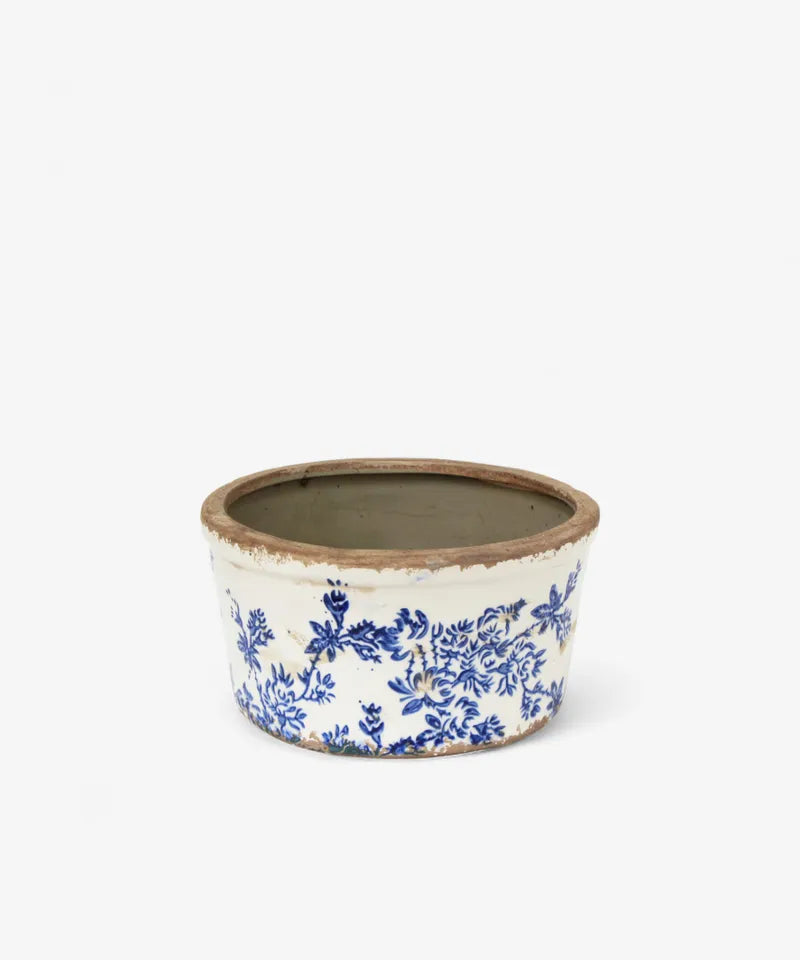 Blue Floral Wide Pot