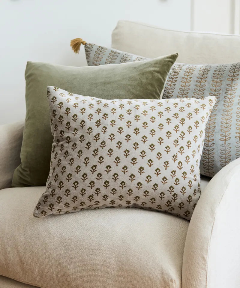 Flower Handblock Velvet Cushion Cover