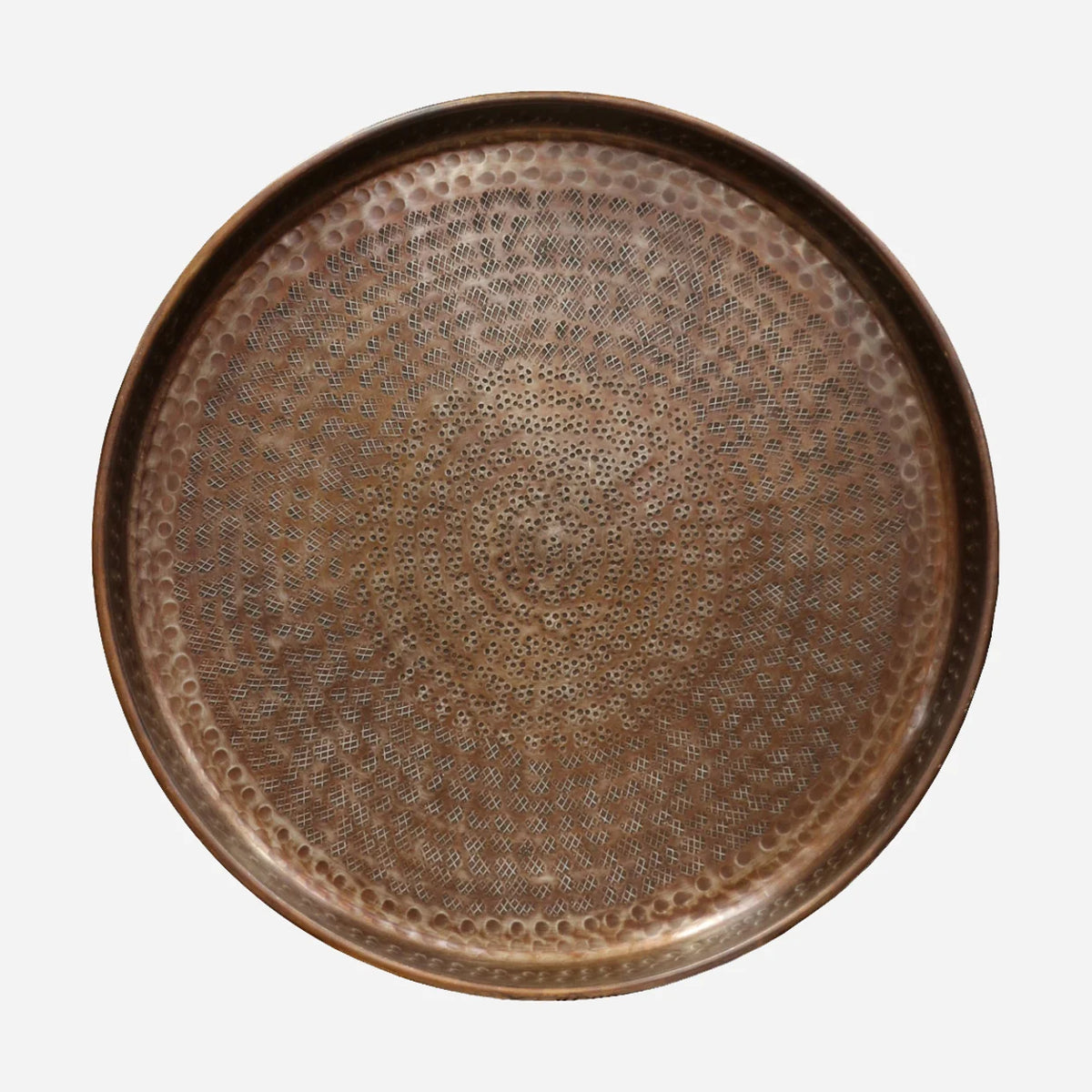 Moroccan Round Beaten Tray | Antique Copper Finish