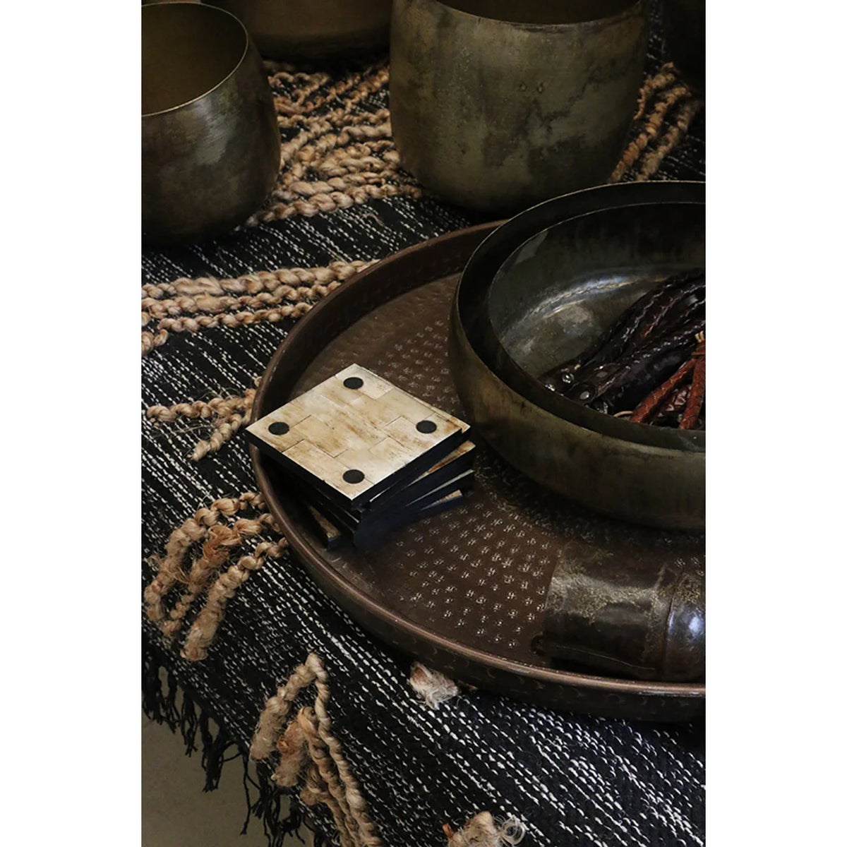 Moroccan Round Beaten Tray | Antique Copper Finish