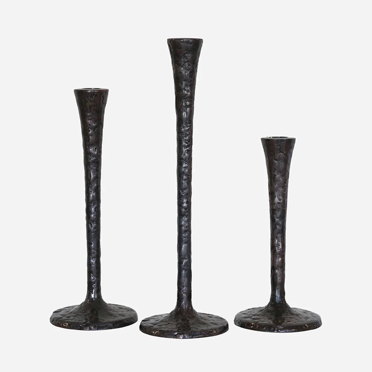 Forged Gothic Style Bronze Candlesticks