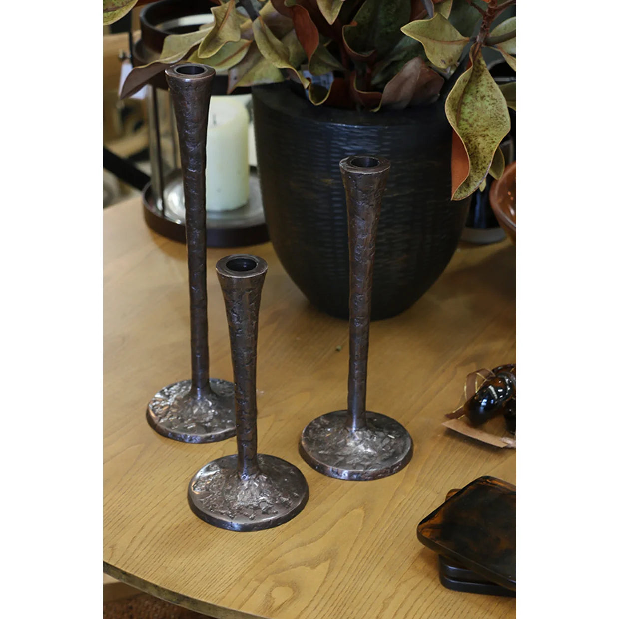 Forged Gothic Style Bronze Candlesticks